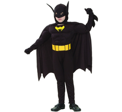 Batman Costume (Muscle Jumpsuit, Belt, Hood with Cape) - Large Size (130–140 cm) | 087130