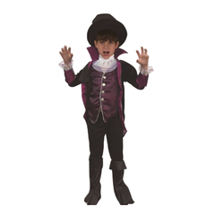 Vampire Costume (Jacket with Cape, Vest, Collar, Hat, Pants, Boot Covers) - Large Size (130-140cm) | LK018