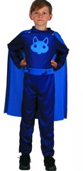 Blue Pajama Hero Costume (Jumpsuit with Cape) - large Size (130–140 cm) | 091252