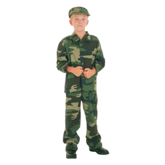 Army Soldier Costume (Shirt, Pants, Cap) - Large Size (130-140cm) | 88265