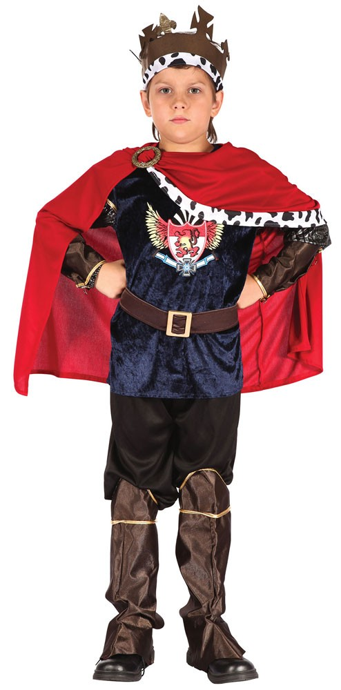 Fantasy King Costume (Shirt, Cape, Trousers, Headpiece, Cuffs, Belt, Boot Tops) - Large Size (130–140 cm) | 098169