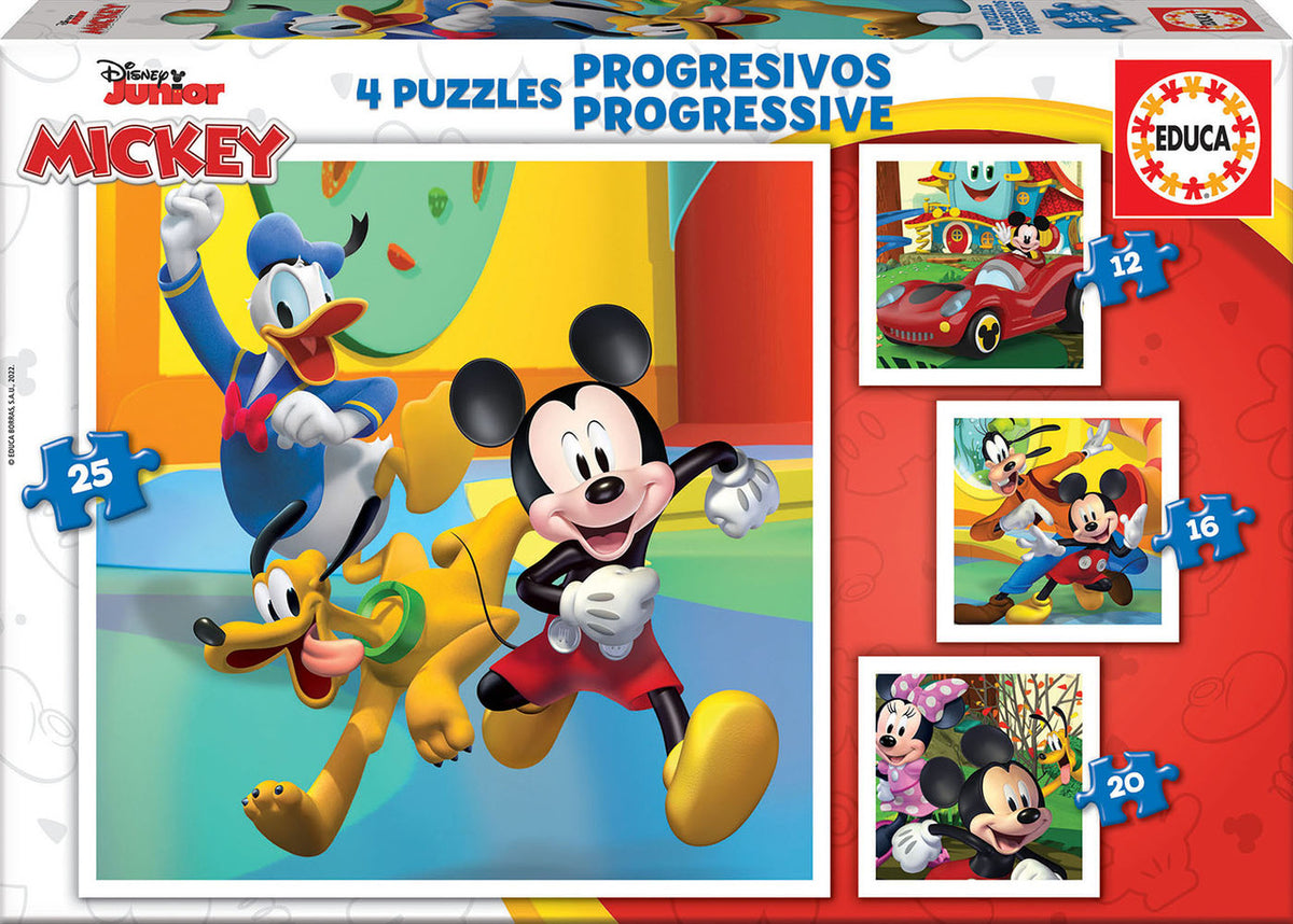 Educa Mickey Mouse Progressive Puzzle Set - 4 Puzzles (12/16/20/25 pcs) | 19294