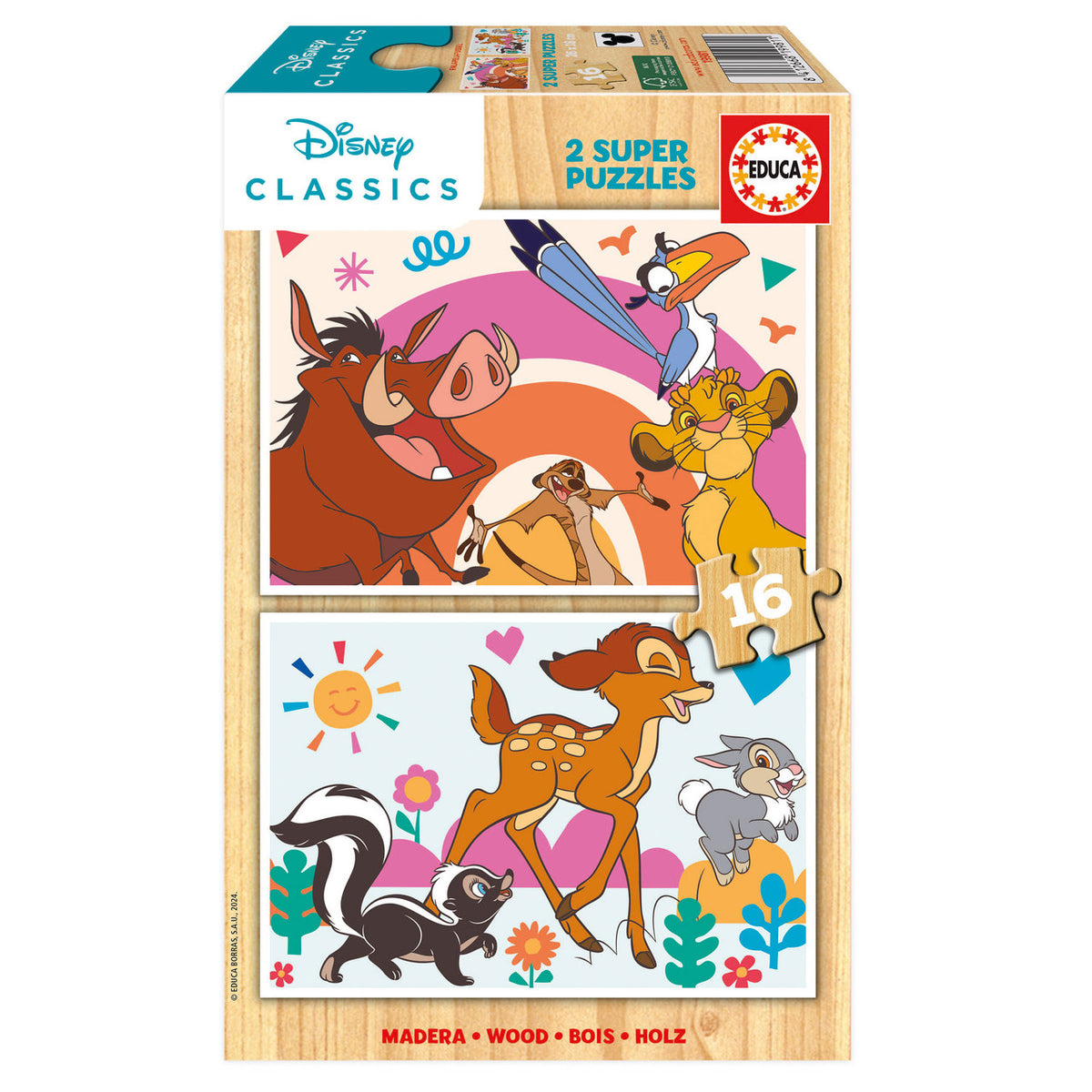 Educa Disney Classics 2 Super Puzzles - Wooden - 16 pcs | 19981