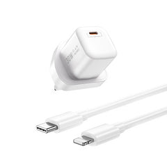 WIWU Wi-U006 C-L 30W PD fast Charger/ EU Plug +USB C to Lightning White | CH-U006-WT