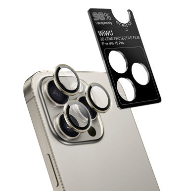 WIWU LG-005 Set For iPhone 15 Pro Max 6.7 3D Tempered Glass+Aluminum Alloy Frame Phone Lens Film Protector - Natural Titanium  | LG-005-NT
