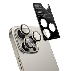 WIWU LG-005 Set For iPhone 15 Pro Max 6.7 3D Tempered Glass+Aluminum Alloy Frame Phone Lens Film Protector - Natural Titanium  | LG-005-NT