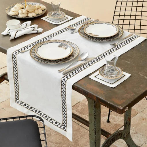 Karaca Home Danea Zeugma Black Embroidered Runner Set |  200.18.01.0273