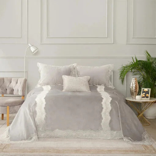 Karaca Home Mathilda Blue 4Pcs Gold French Lace Dowry Bedspread Set |  200.21.01.0330
