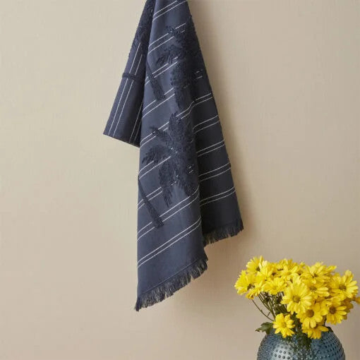 Karaca Home Denim Palm 100% Cotton Face Towels 50x90cm Navy Blue |  200.22.14.0236