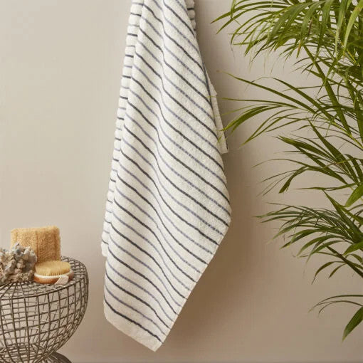 Karaca Home Denim Blue Striped 100% Cotton Bath Towels 85x150cm White |  200.22.14.0247