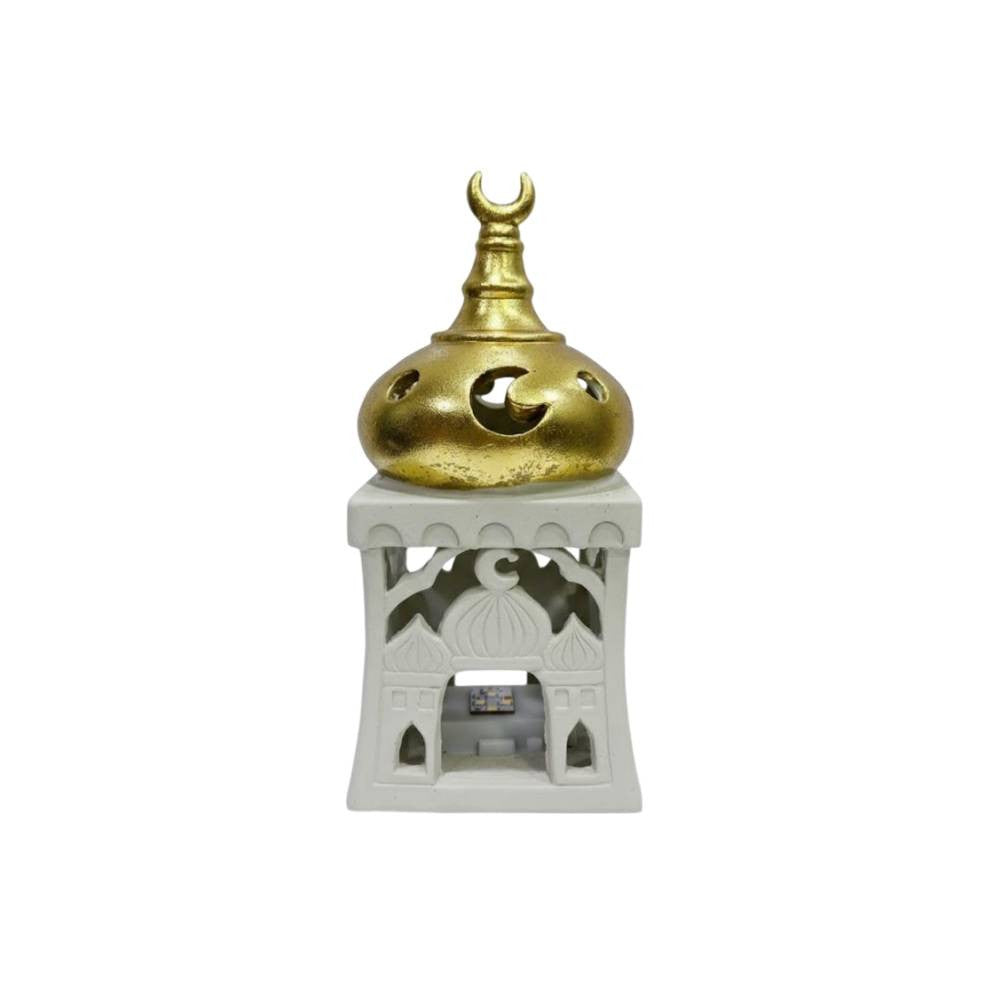 Ramadan Resin White Mosque Incense Burner with Gold Crescent | 2002-113