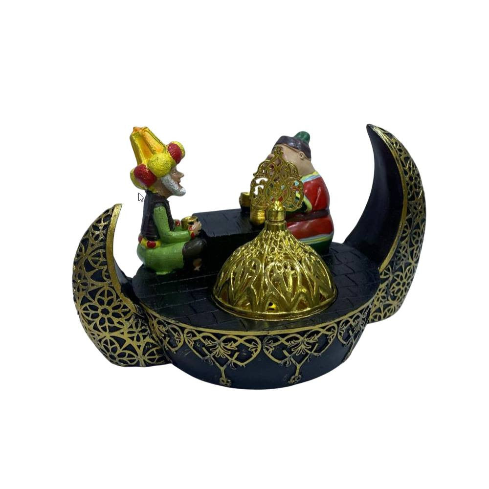 Ramadan Resin Incense Burner with Crescent & Figurine Scene – Black & Gold | 2002-36