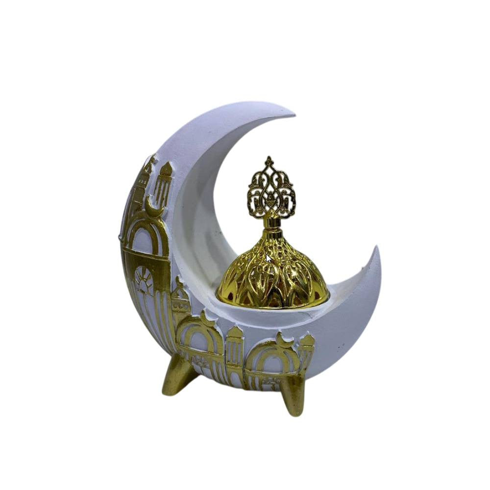 Ramadan Resin Crescent Incense Burner – White & Gold | 2002-42