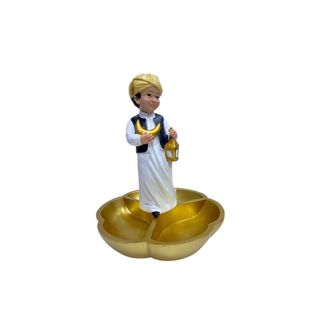 Ramadan Boy Figurine with Lantern & Double Tray – Resin Decorative Piece | 2002-75
