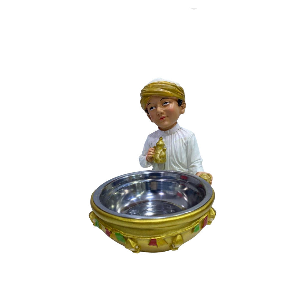 Ramadan Boy Figurine with Stainless Steel Bowl – Dates & Nuts Holder | 2002-82