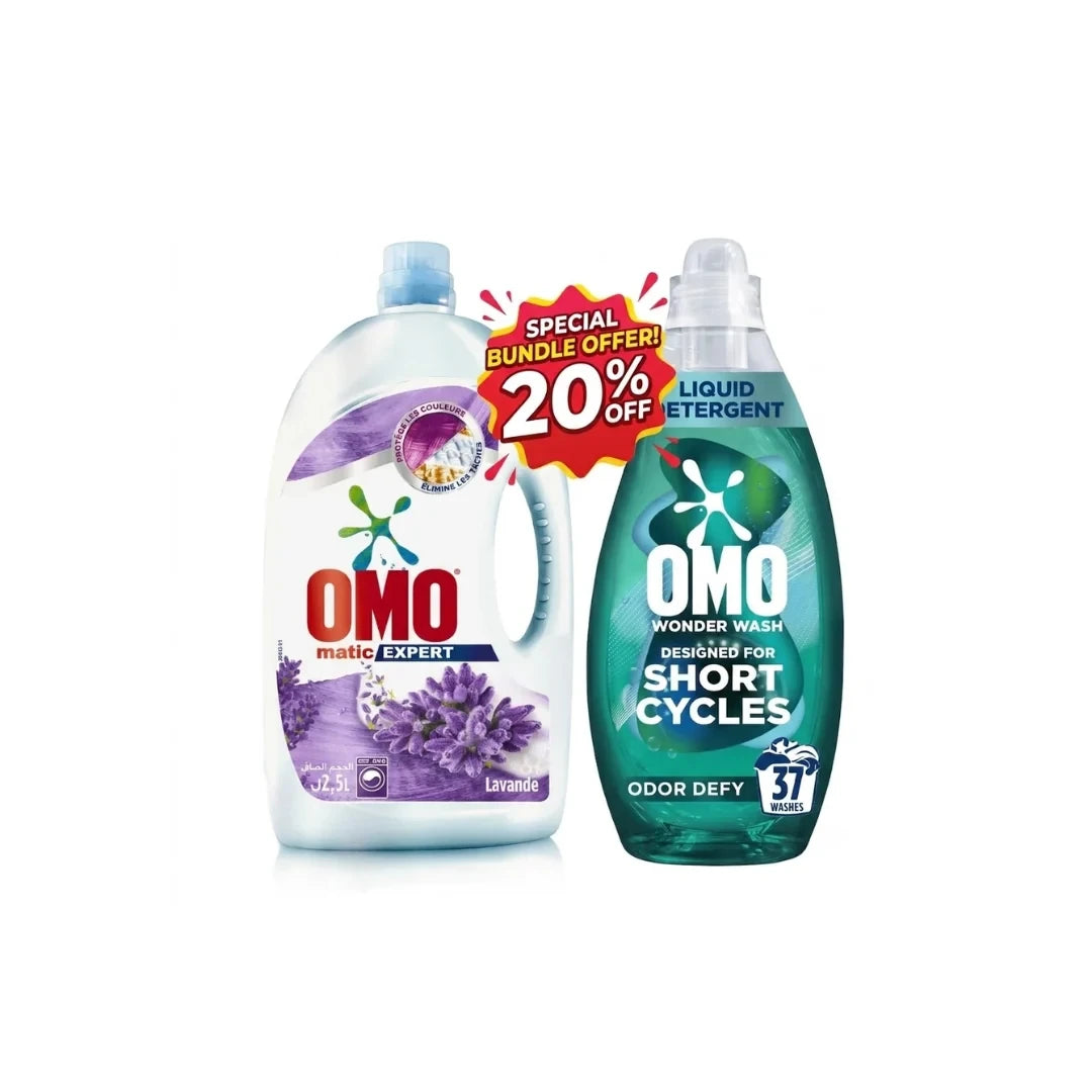 Omo Laundry Matic Expert Lavender 2.5L + Wonder Wash Odor 1.48L - 20% Off