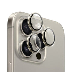 WIWU LG-005 Set For iPhone 15 Pro Max 6.7 3D Tempered Glass+Aluminum Alloy Frame Phone Lens Film Protector - Natural Titanium  | LG-005-NT