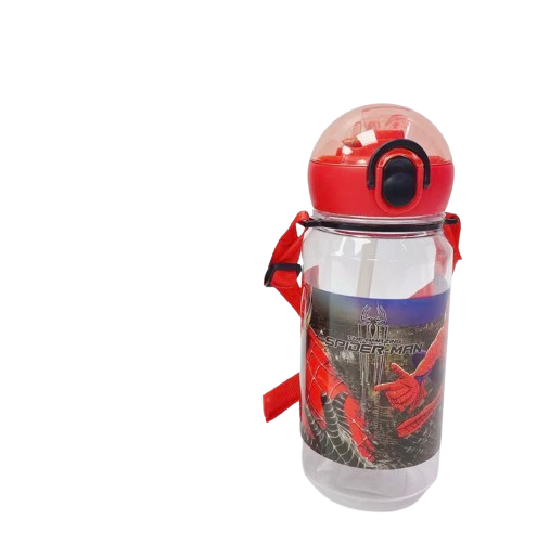 Spider-Man-Themed Straw Water Bottle with Strap 400ml Red | SH-2012F