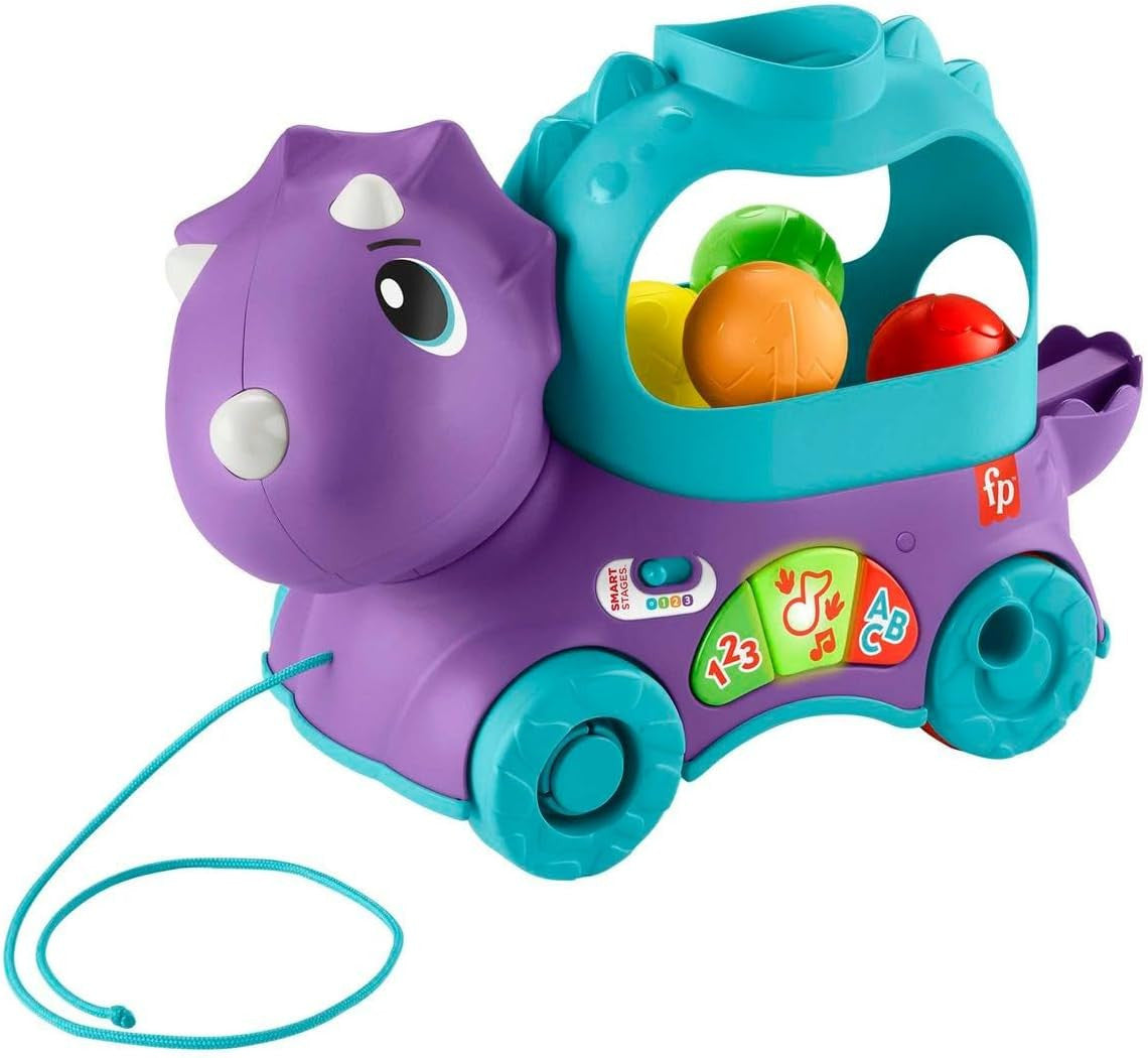 Fisher-Price Poppin' Triceratops Toddler Learning Musical Dinosaur Pull Toy - UK English | HNR50