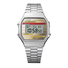 Casio Vintage Digital Unisex Watch Silver Case, Gold Dial, Silver Stainless Steel Band | A168WEHA-9ADF