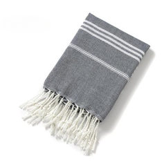 Turkish Beach Towel – Dark Grey & White with Tassels | AL-42238-1