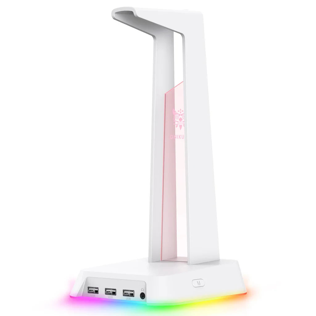 ONIKUMA ST2 RGB Gaming Headphone STAND with 3 USB and 3.5mm AUX Ports - White