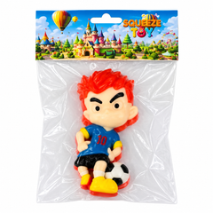 Squeeze Toy Soccer Player Figure - Red-Haired Blue No.10 Seated With Football | AL1097