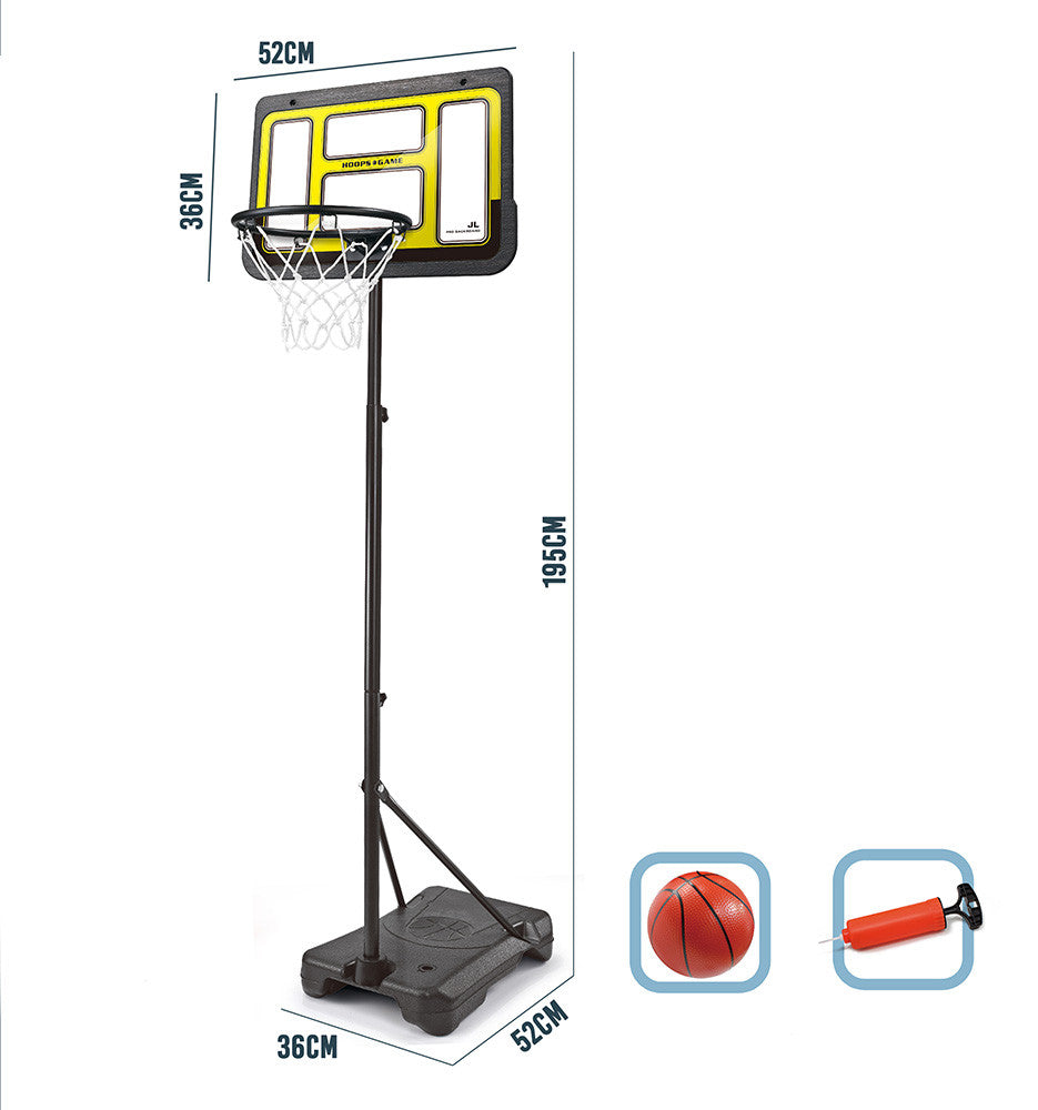 Kids Adjustable Basketball Hoop Stand Set with Ball & Pump - Yellow, 195cm | 666-W7Y