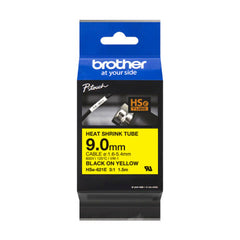 Brother 9mm Heat Shrink Tube Tape Cassette - Black on Yellow | HSe-621E
