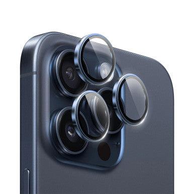 WIWU LG-005 Set For iPhone 15 Pro Max 6.7 3D Tempered Glass+Aluminum Alloy Frame Phone Lens Film Protector - Blue Titanium  | LG-005-BT
