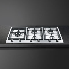SMEG Gas Hob 90cm 5 Burners Safety Classica Satin Stainless Steel | PS906-2