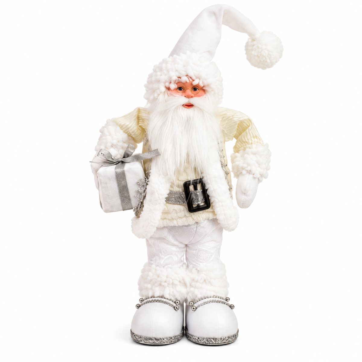 Tall Hat White Santa Christmas Decoration with Gift | 708288104-3A
