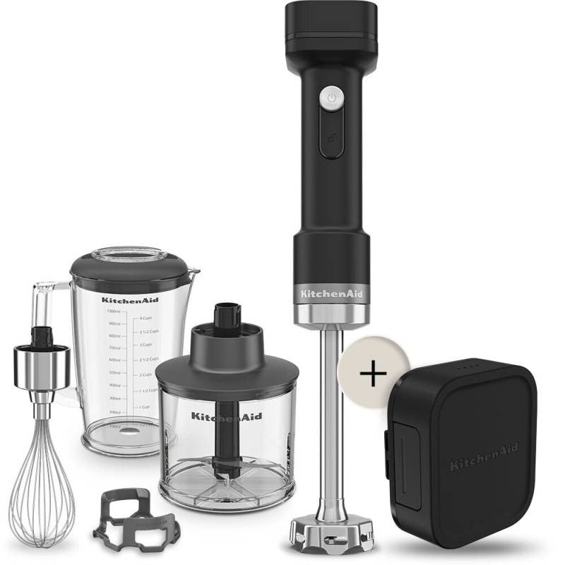 KitchenAid Go Cordless Hand Blender Set with Battery Matte Black | 5KHBRV75BM