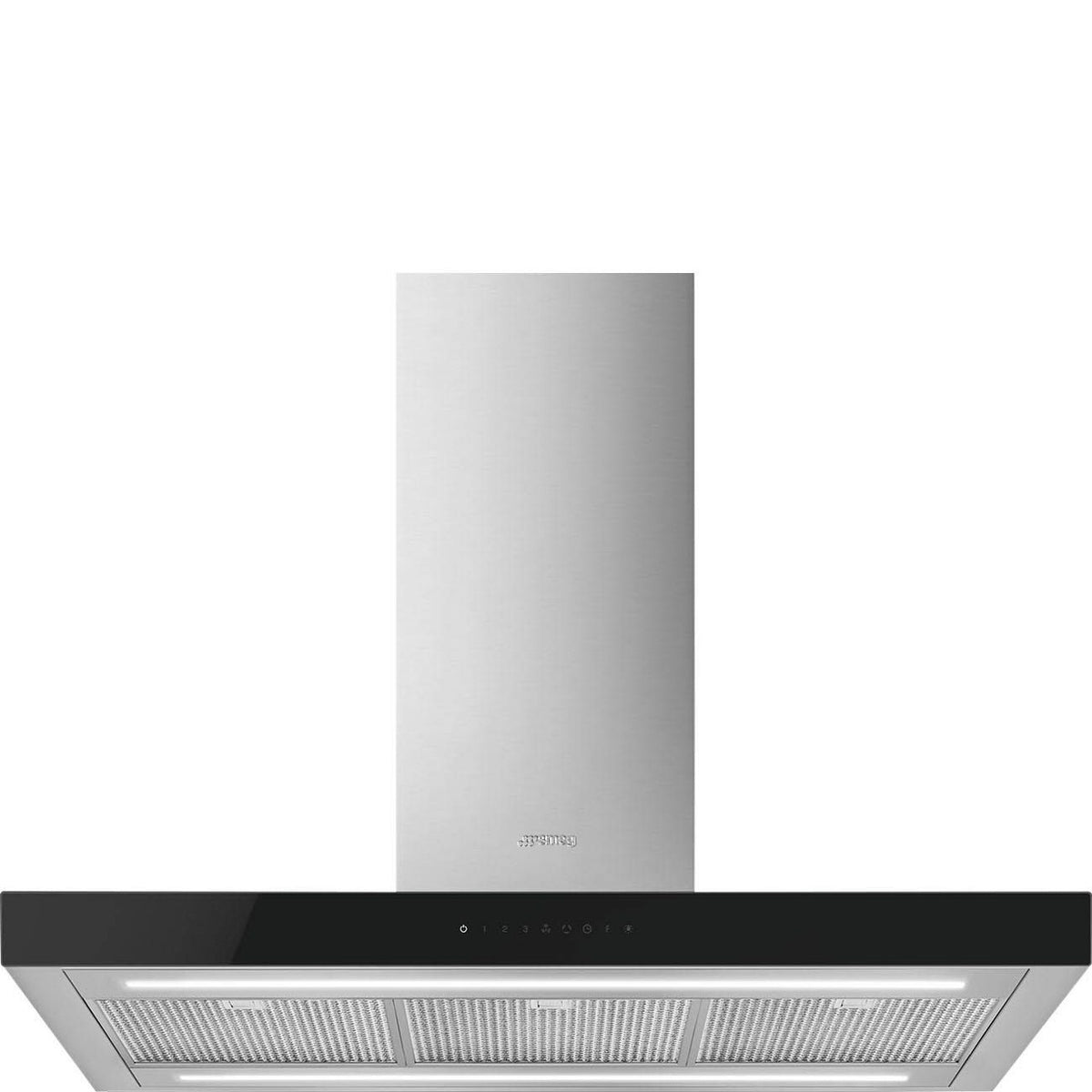 Smeg Island Hood 90cm 626 m³/h Stainless Steel Black Glass | KBTI9L4VN