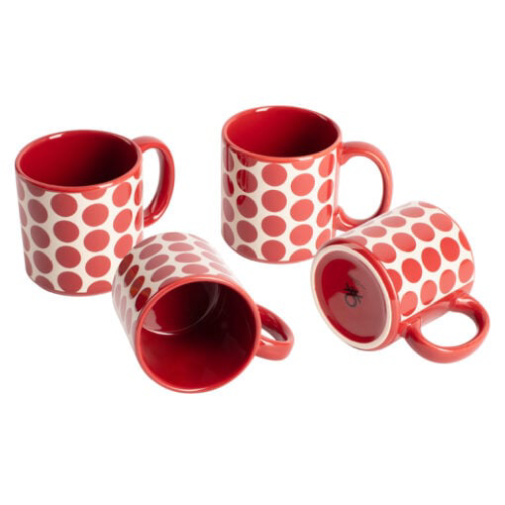 Benetton Home Set 4-Pieces Mugs Stoneware, 360ml - Red Dots | BE-2064