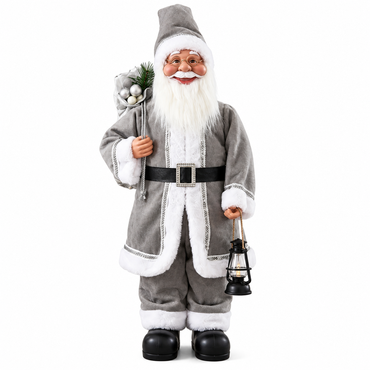Gray Santa Claus Christmas Figurine with Lantern | ck9189-28sl