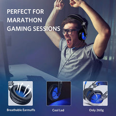 ABKONCORE Gaming Headset B581 with 7.1 Surround Sound, PS4 Headset with Noise-Cancelling Mic, On-Ear Volume&Mute Controls, Breathable Earcup, LED Light, USB Gaming Headphone for PS4 Console, PC, Laptop