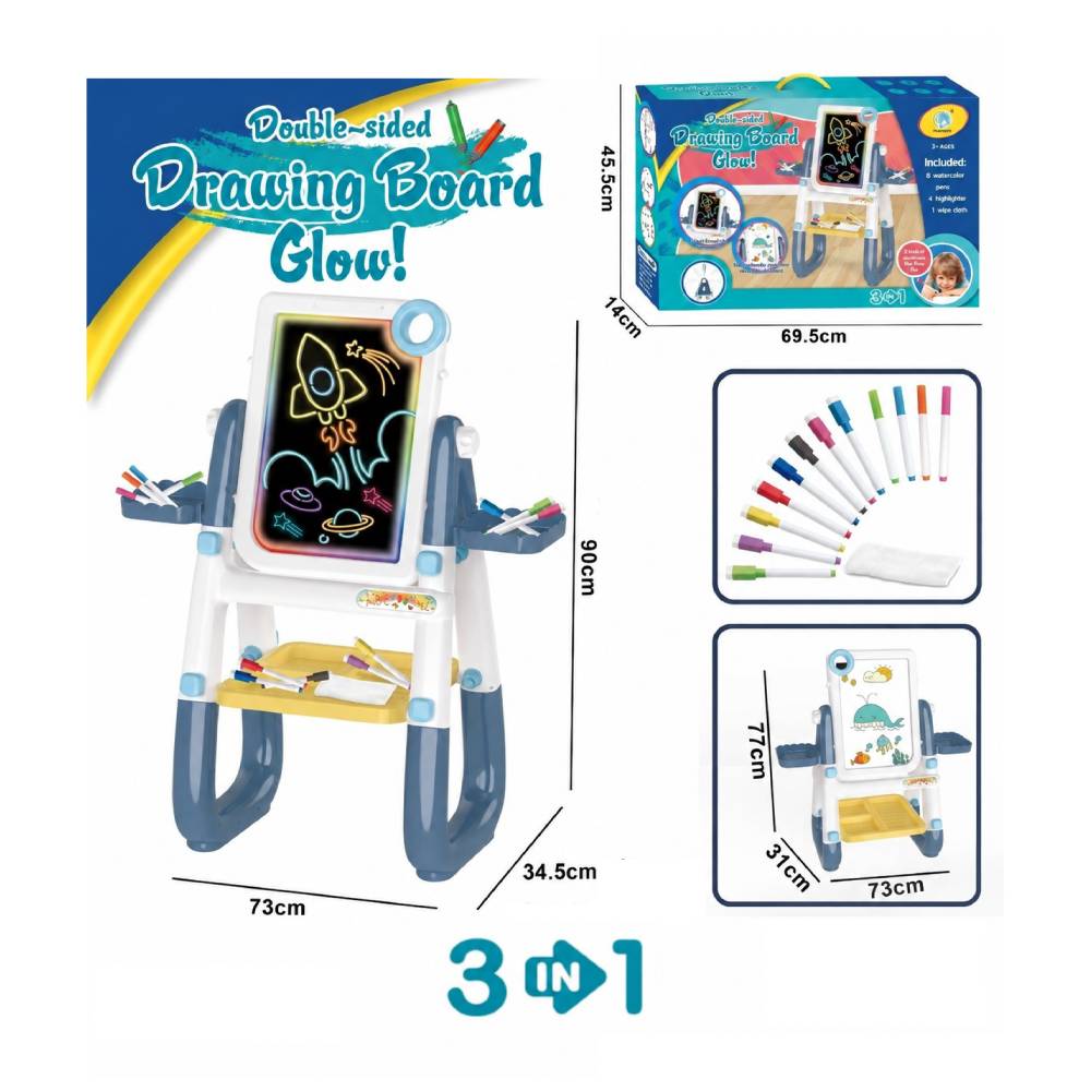 3-in-1 Double-Sided Glow Drawing Board