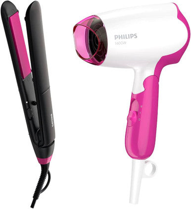 Philips DryCare Essential Hair Dryer + Philips StraightCare Essential ThermoProtect Hair Straightener | BHS375+BHD003