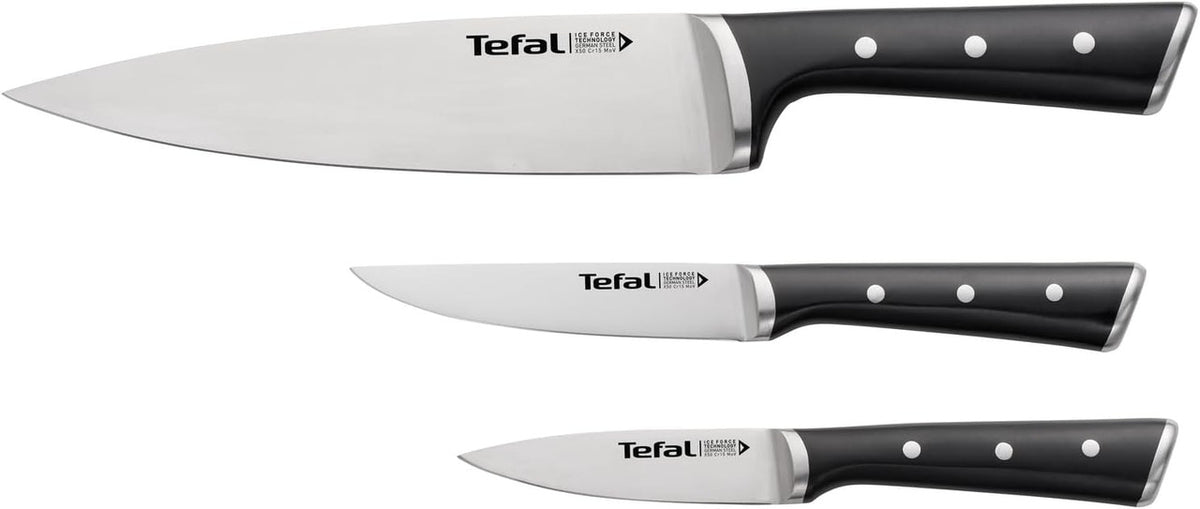 Tefal Ice Force K2323S74 — 3-Piece Knife Set | Chef 20cm + Utility 11cm + Paring 9cm, German Steel