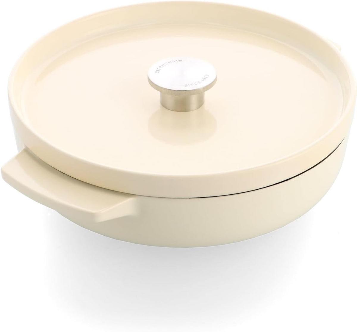 KitchenAid 26cm 2.77L Cast Iron Saucepan with Lid & Non-Stick Coating - Almond Cream | CC009010-001