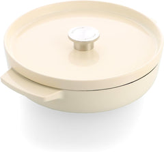 KitchenAid 26cm 2.77L Cast Iron Saucepan with Lid & Non-Stick Coating - Almond Cream | CC009010-001