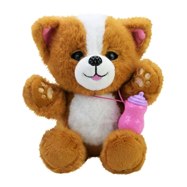 Grey and White Recording Puppy Plush with Bottle | ALBL-354