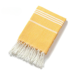 Turkish Beach Towel – Yellow & White with Tassels | AL-42238-1
