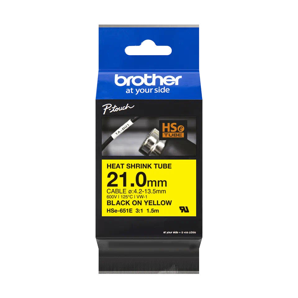 Brother 24mm Heat Shrink Tube Tape Cassette - Black on Yellow | HSe-651E