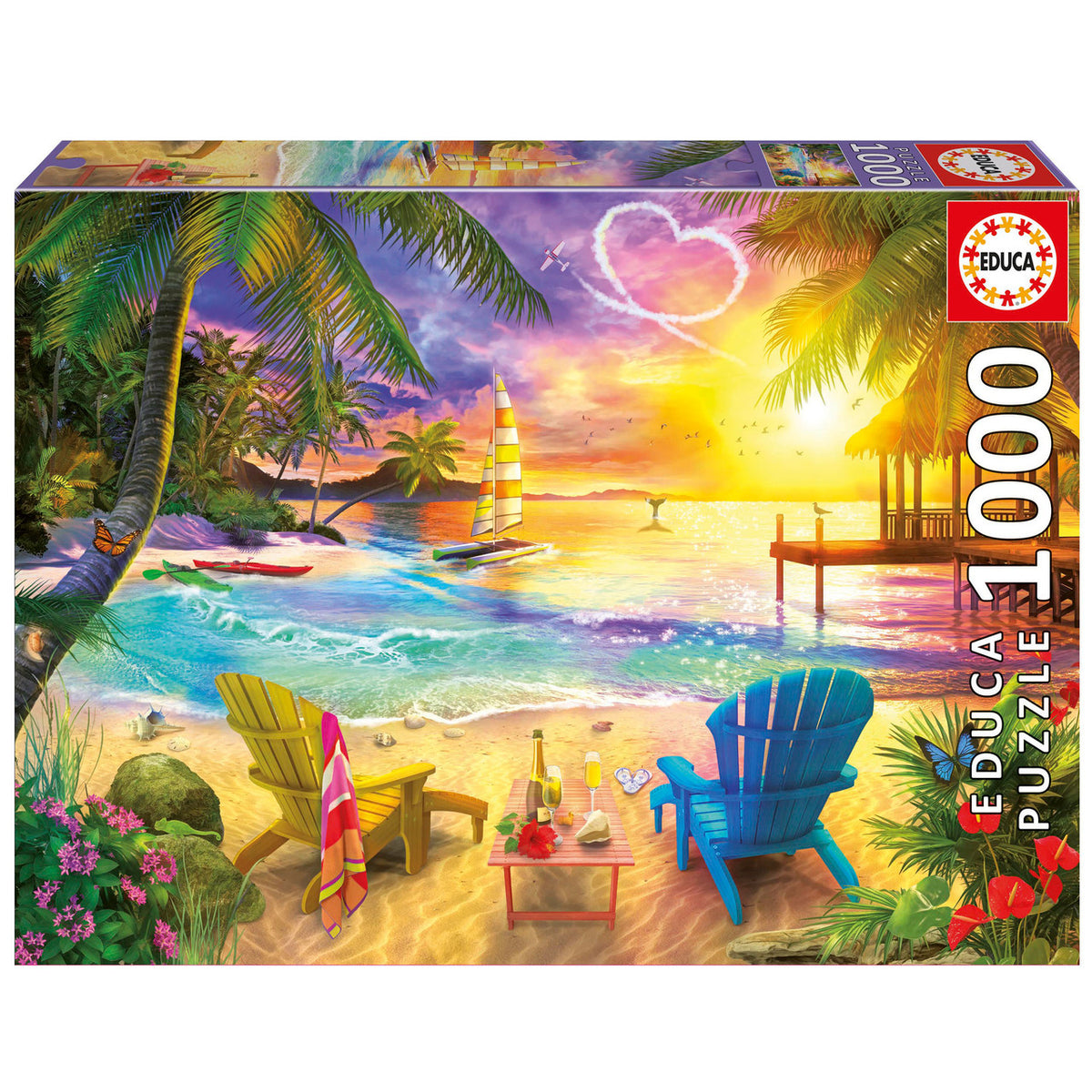 Educa 20255 - Tropical Sunset Beach with Chairs & Sailboat 1000-Piece Jigsaw Puzzle | 20255
