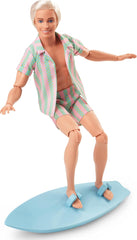 Barbie The Movie Ken Doll with Pastel Striped Beach Outfit & Surfboard | HPJ97