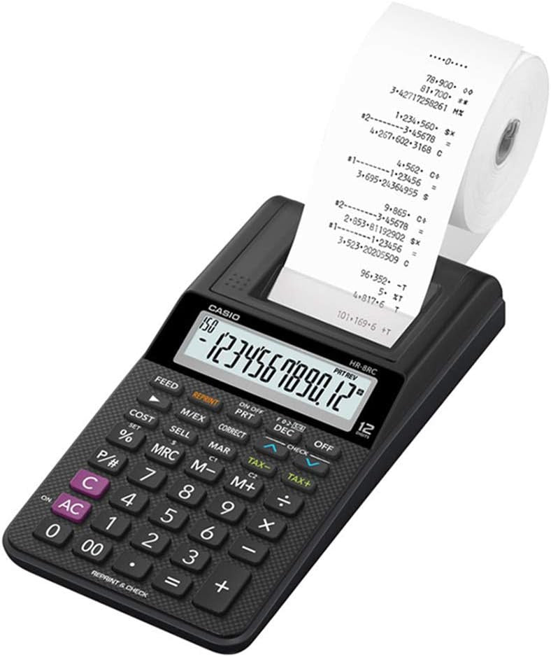 Casio HR-8RC-BK 12-Digit Mini Printing Calculator Black | HR-8RC-BK-DC