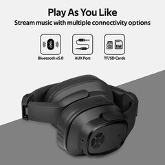 Promate Wireless Headphone with Speaker, 2-in-1 High Definition Bluetooth v5.0 Headphone with Built-in 6W Speaker, Mic, 12H Playtime, MicroSD Card Slot, FM Radio and AUX Port, Corvin Black