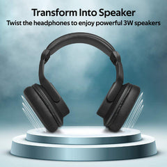 Promate Wireless Headphone with Speaker, 2-in-1 High Definition Bluetooth v5.0 Headphone with Built-in 6W Speaker, Mic, 12H Playtime, MicroSD Card Slot, FM Radio and AUX Port, Corvin Black
